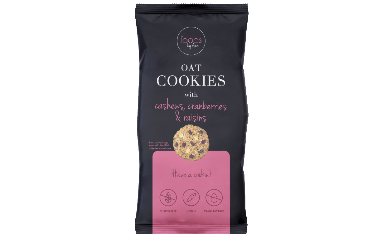 Avižiniai sausainiai su anakardžiais, spanguolėmis ir razinomis FOODS BY ANN,100g