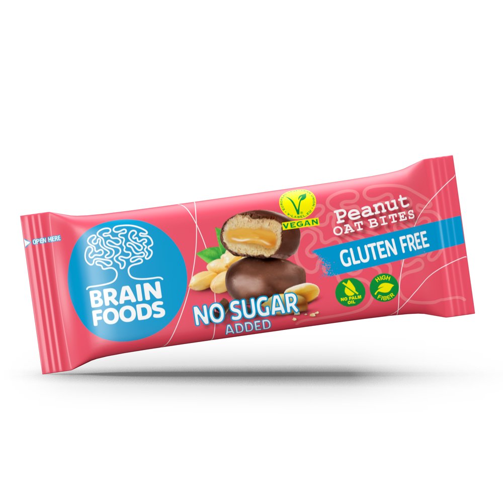 Avižų kąsneliai su žemės riešutais be pridėtinio cukraus Brain Foods, 2 x 22g