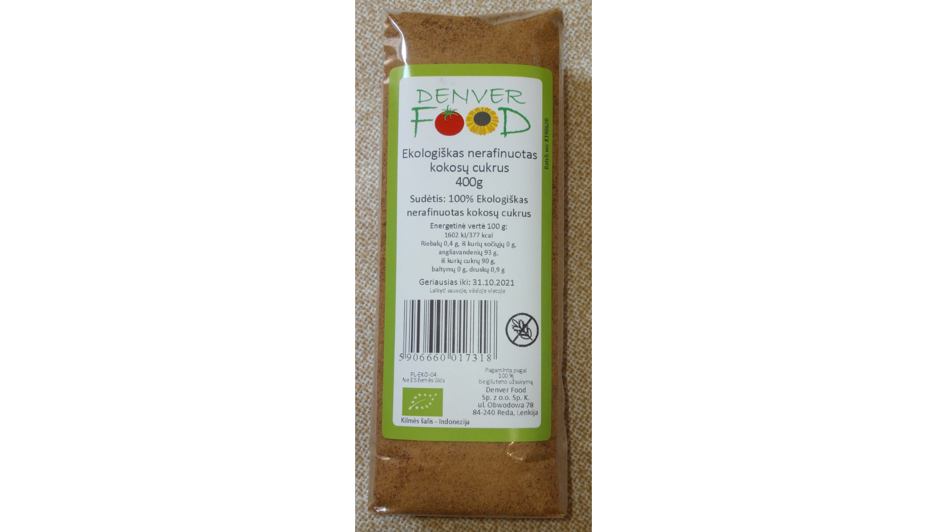 Ekologiškas nerafinuotas kokosų cukrus DENVER FOOD, 400g