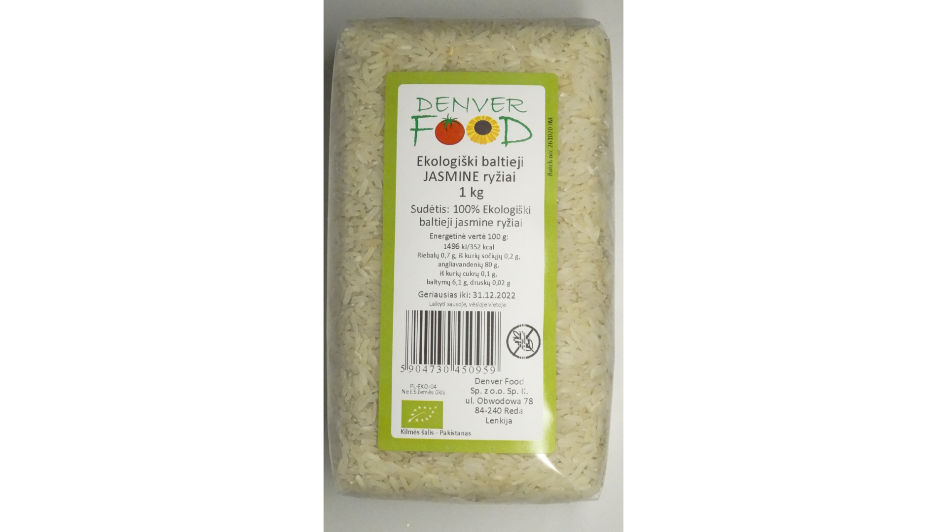 Ekologiški baltieji Jasmine ryžiai DENVER FOOD, 1kg