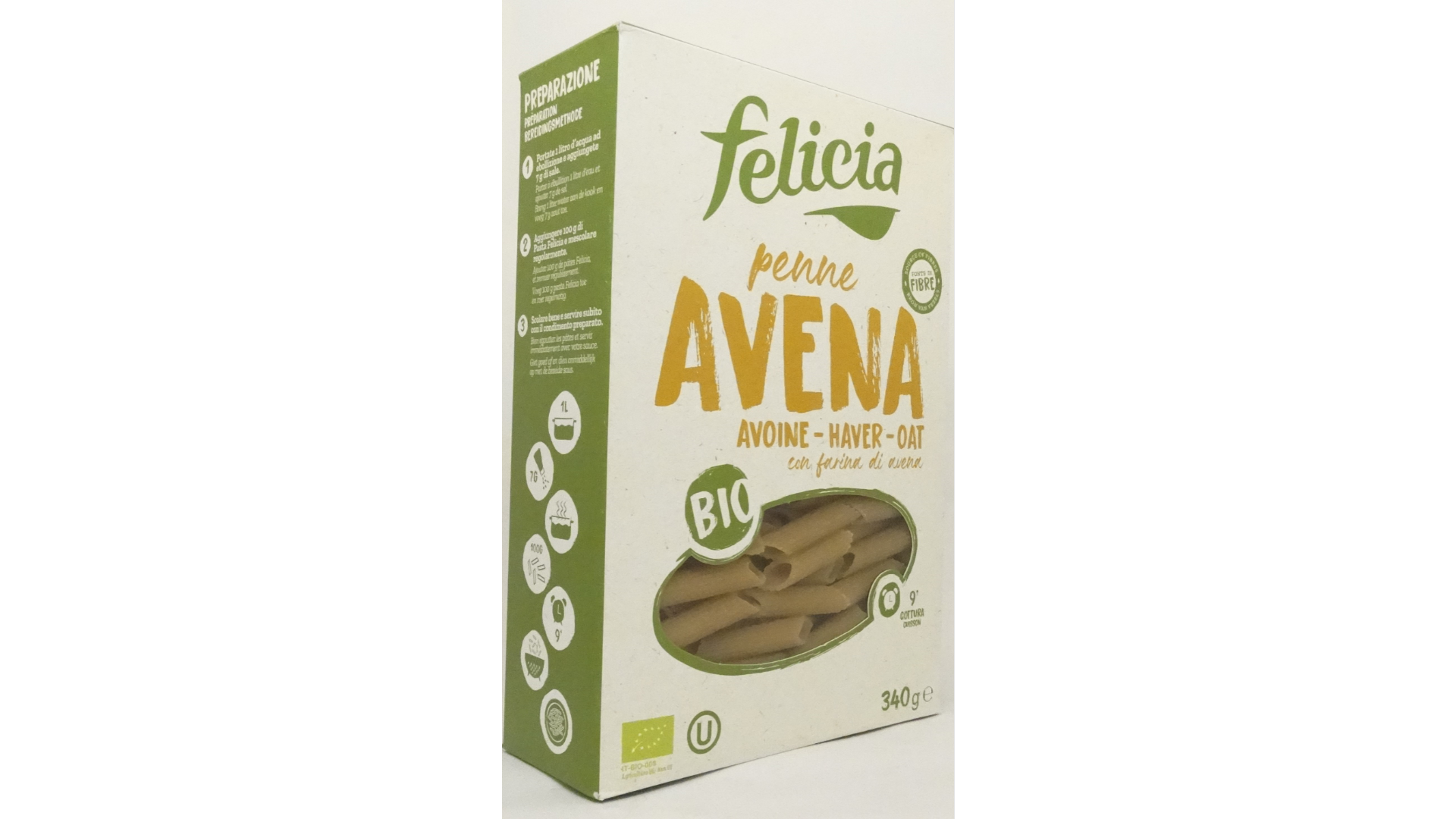 Ekologiški avižų makaronai (penne) FELICIA, 340g - Image 2