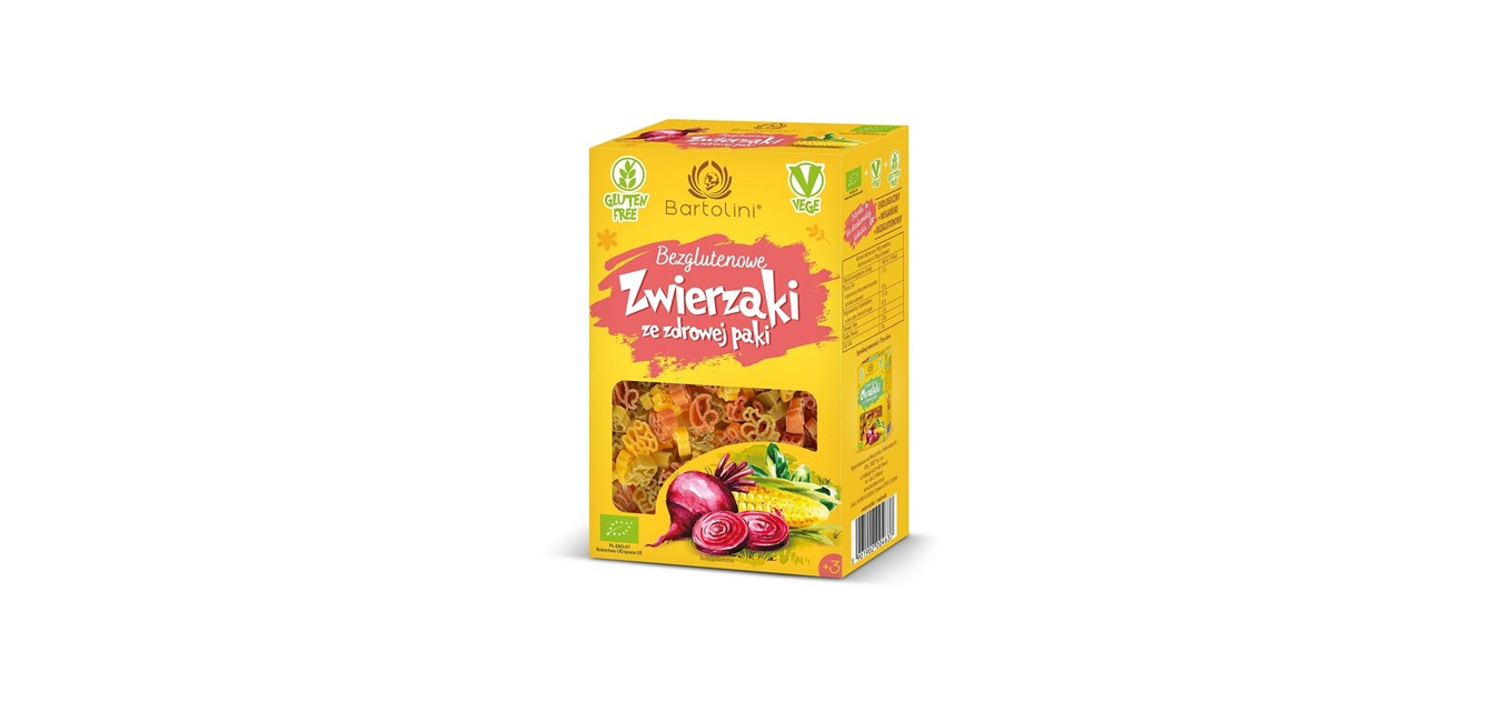 Ekologiški makaronai (įvairiaspalviai žvėreliai) BARTOLINI , 250g