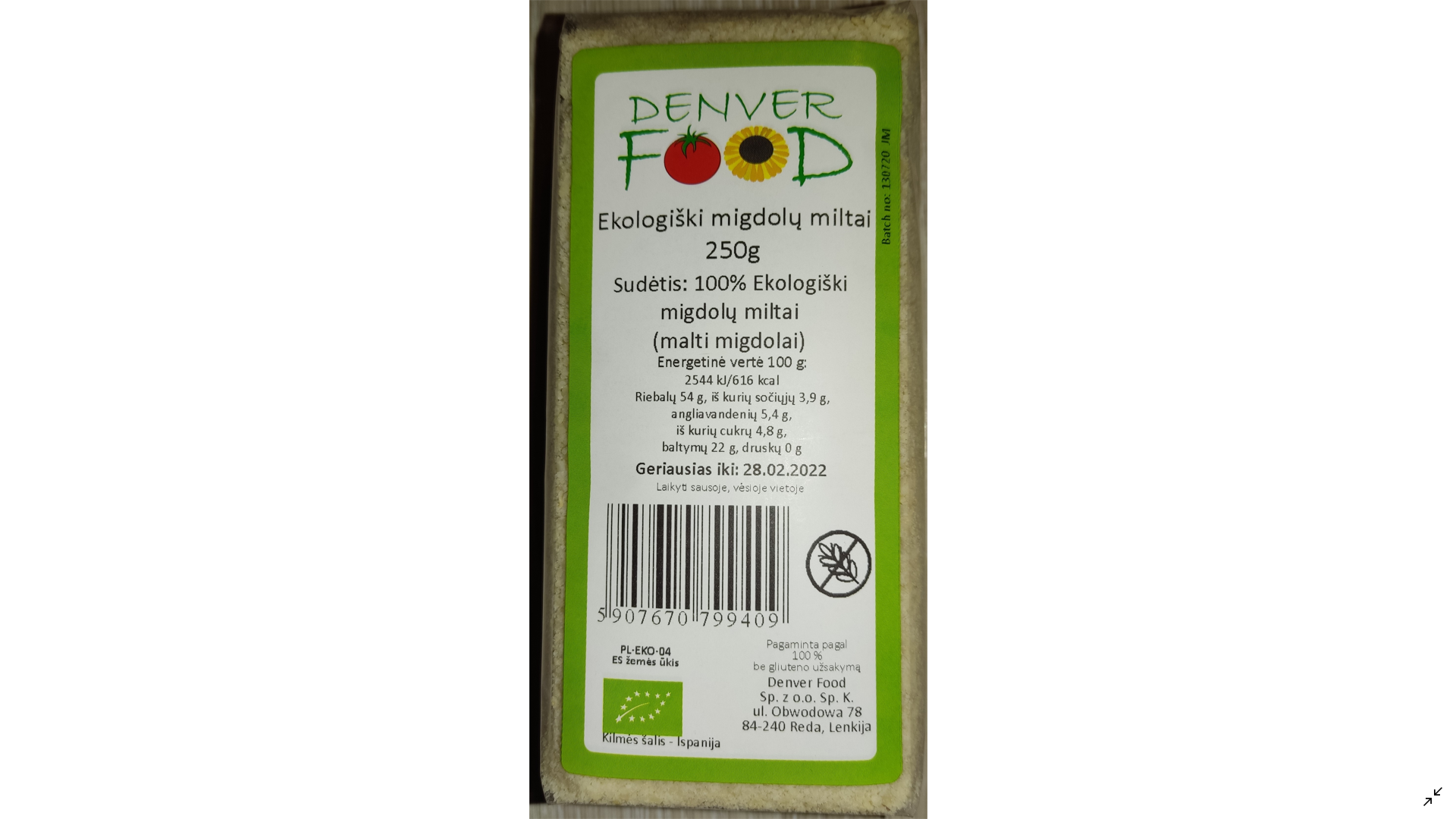 Ekologiški migdolų miltai DENVER FOOD, 250g