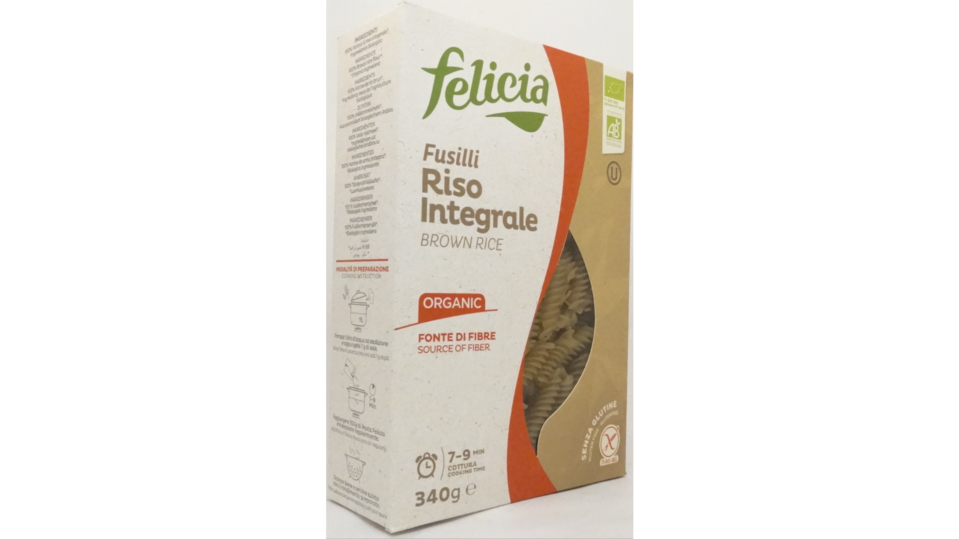 Ekologiški rudųjų ryžių makaronai (fusilli) FELICIA, 340g - Image 2