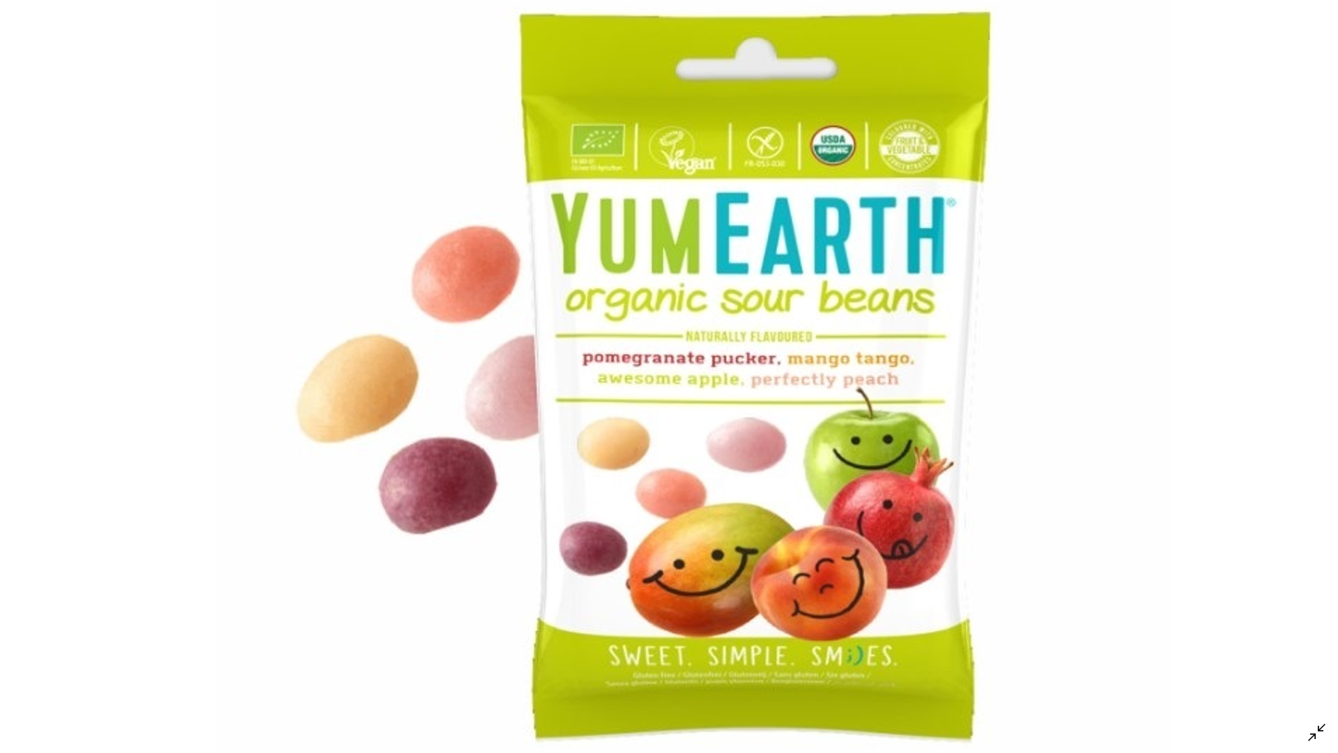 Ekologiški saldainiai "Rūgščios pupos" YUMEARTH, 50g