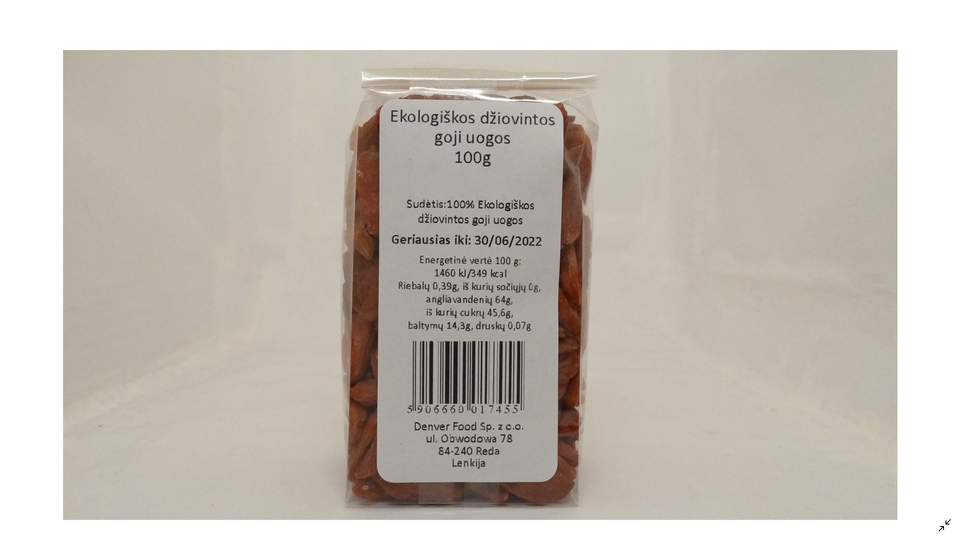 Ekologiškos džiovintos goji uogos DENVER FOOD, 100g - Image 2
