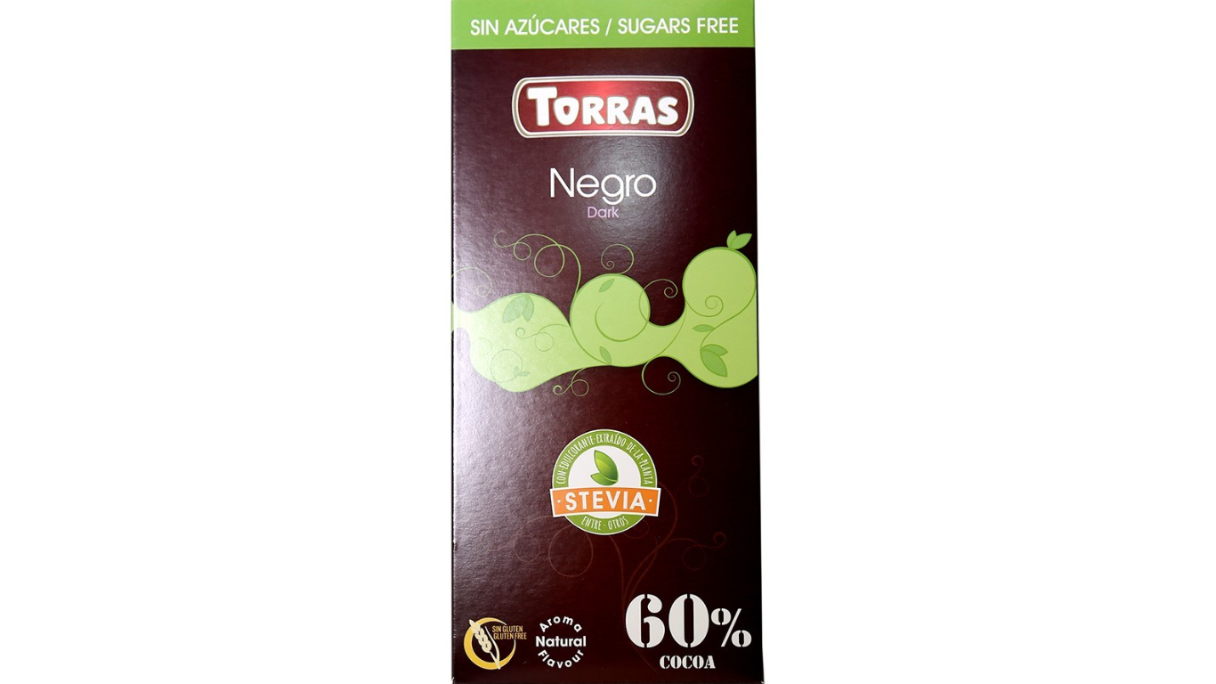 Juodasis šokoladas su stevija (60% kakavos) TORRAS,100g