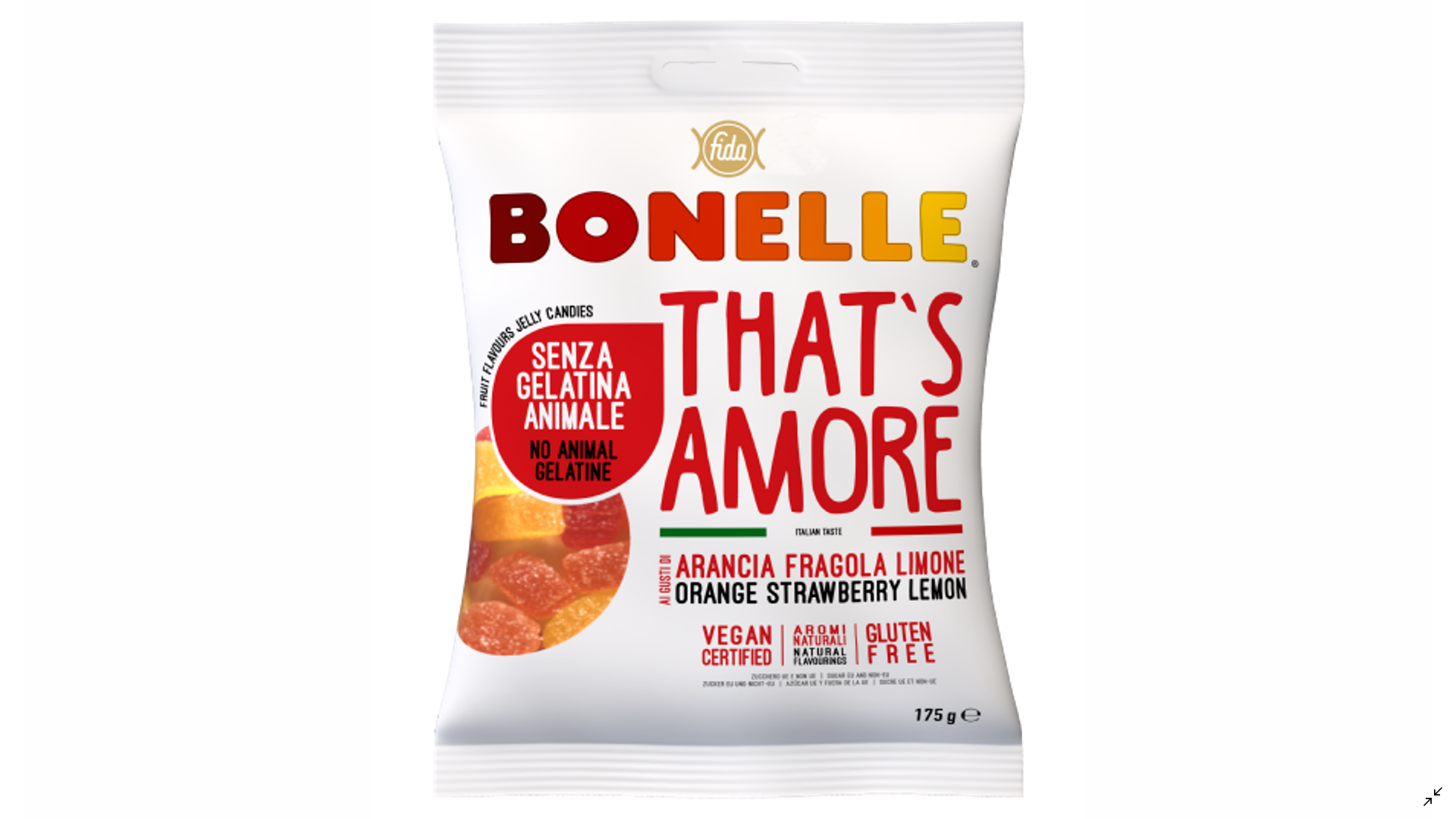 Minkšti želė saldainiukai Bonelle That's Amore (apelsinų, braškių, citrinų),175g