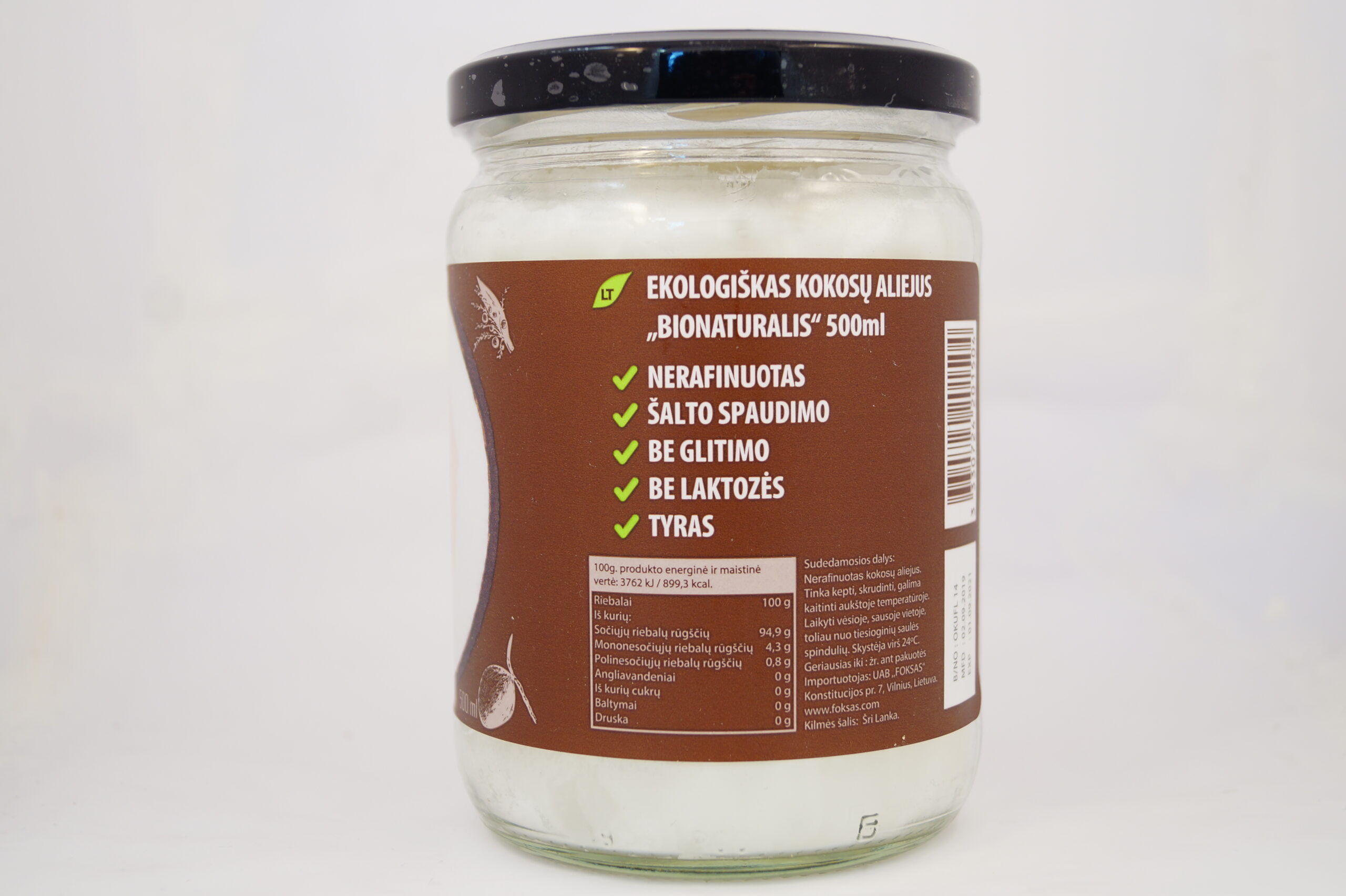 Ekologiškas nerafinuotas kokosų aliejus Bionaturalis, 500ml - Image 2