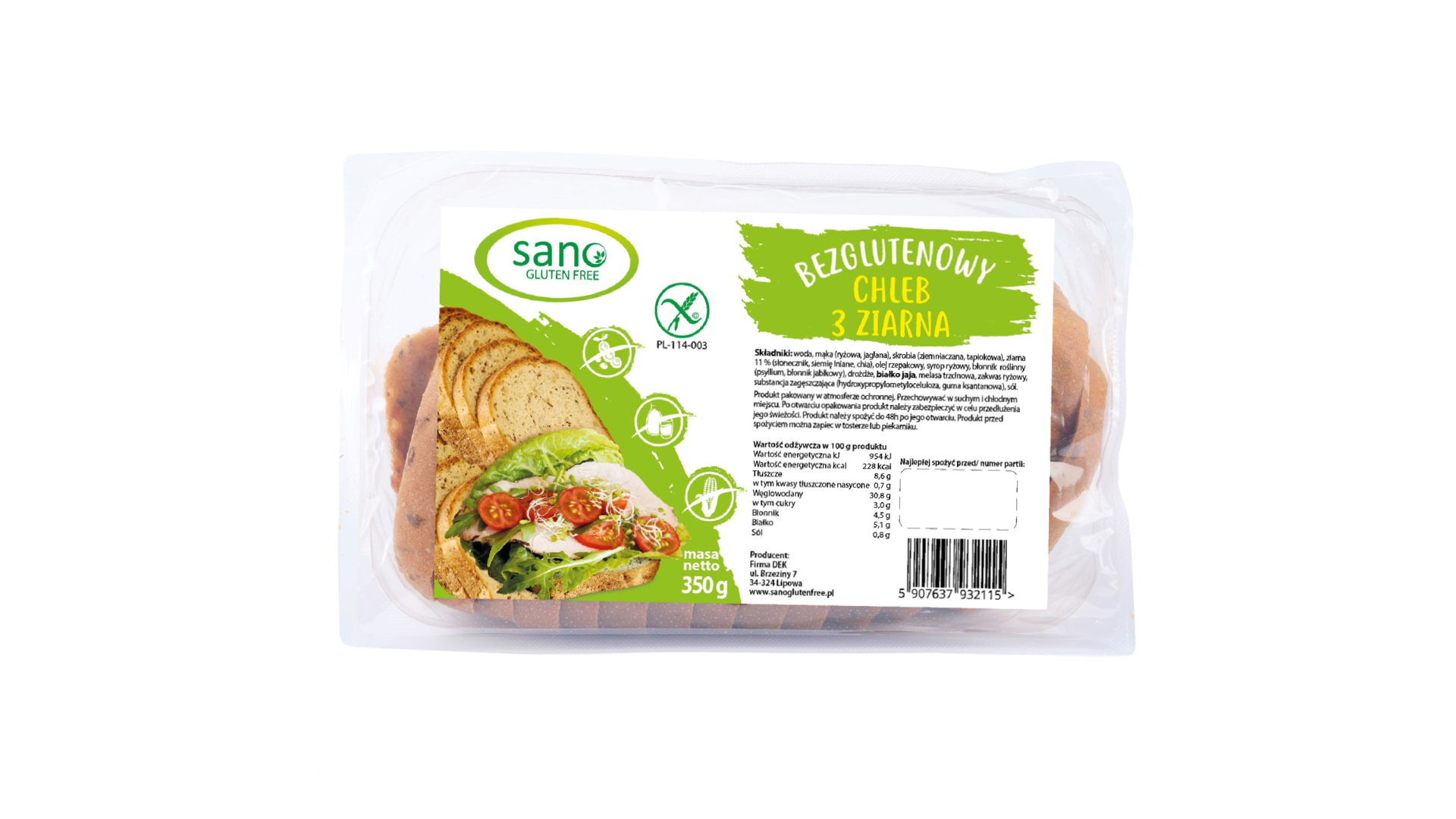 Raikyta duona su sėklomis SANO, 350g