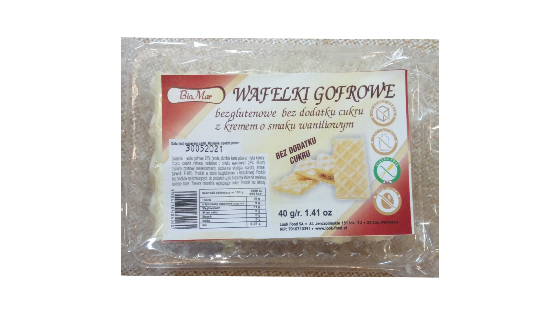 Vafliukai su vaniliniu kremu be pridėtinio cukraus BIAMAR (PKU), 40g