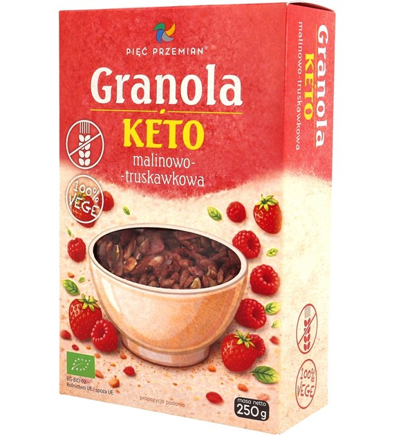 Ekologiška granola KETO su avietėmis ir braškėmis, 250g