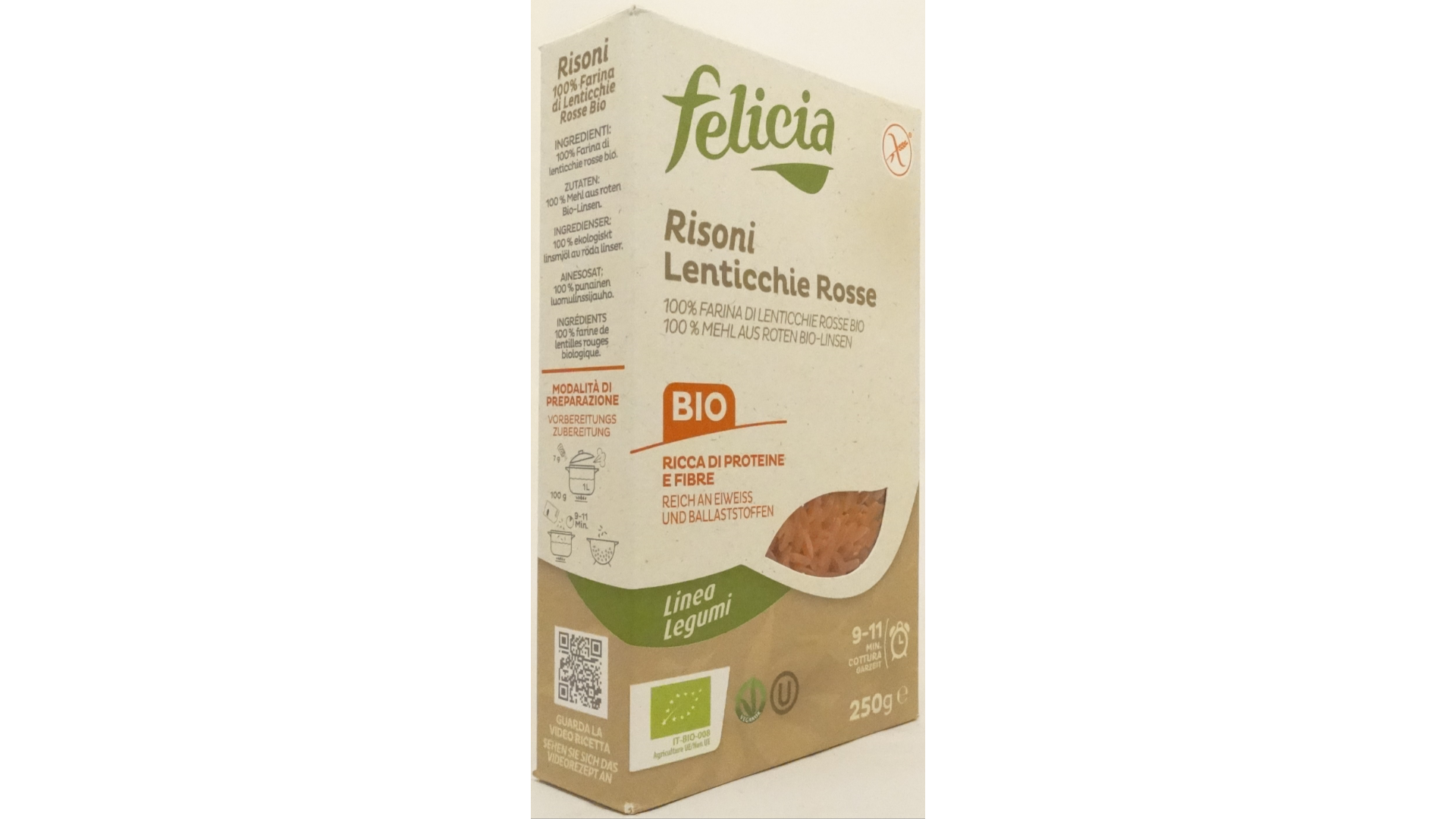 Ekologiški raudonųjų lęšių makaronai (risoni) FELICIA, 250g - Image 2